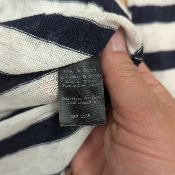 Rag & Bone 100% Linen Pullover Top White and NAVY Crew Neck Sweater Pullover - Picture 5 of 6